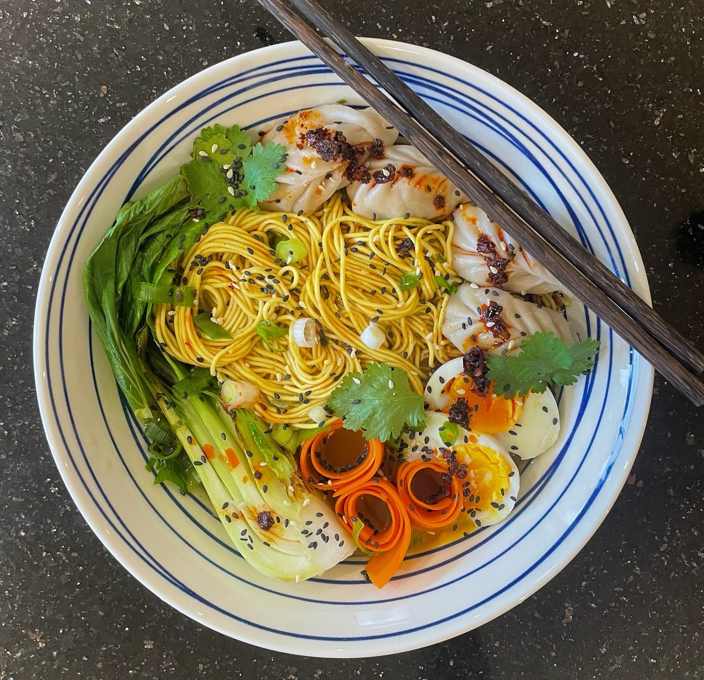 Chilli Chicken Ramen with dumplings by Pinky Patel